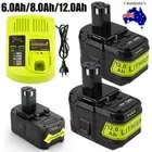 Charger / Battery For RYOBI 18V 12.0Ah Lithium P108 For ONE For PLUS 6.0Ah 8.0Ah
