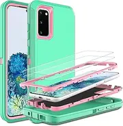 Samsung Galaxy S20 Phone Case with Self Healing Flexible TPU Screen Protector [2 Pack], HONG-AMY 3 in 1 Full Body Shockproof Heavy Protection Case for Galaxy S20 (Aqua Blue/Rose Pink)