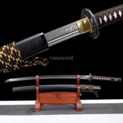 T10 Steel Clay Tempered Japanese Katana Double Groove Samurai Sword Full Tang.