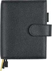 Ox Knight A6 Leather Planner Cover for Hobonichi, Stalogy, Midori Hibino, Leuchtturm1917, and More - with Pen Loop, Card Slots, Back Pocket, and Bookmarks (Black), 5.12Wx6.61L