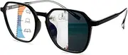 Stylish Oversized Progressive Multifocal Photochromic Reading Glasses for Men, TR90 Flexible Frame Resin Lens Eyeglasses