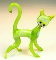 Hand Blown Glass Handmade Art Figurine ANIMAL GREEN CAT # 6355