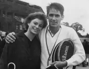 Tennis Player Marty Riessen Pictured Wife Sally Being Knocked Out Of 1965 PHOTO