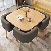 Snaweo Office Reception Room Club Table and Chair Set, Small Conference Room Negotiation Table Sets, Coffee Kitchen Dining Table Set for 4, 31.5 inch Square Table and 4 PU Leather Chairs(Dark Gray)