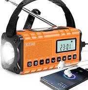 Weather Alert Solar Crank Radio - NOAA/AM/FM, 10000mAh Portable, LCD Digital Display, Alarm Clock, Torch & LED Reading Light, SOS Alarm