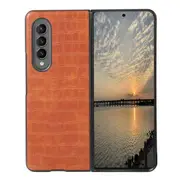 For Samsung Galaxy Z Fold4 5G Foldable Crocodile Texture Phone Case Pu Leather Light Brown Other Mobile Accessories