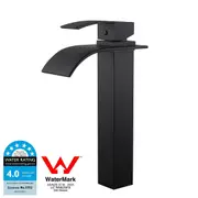 WELS Solid Brass Matt Black Waterfall Tall Basin Mixer Vanity Mixer Tap Bathroom Sink Faucet
