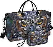 [ZRYSMY] Owl Portrait Closeup Duffel Bag for Traveling, Travel Bag Gym Bag, with Multiple Interior Pockets Shoulder Weekender Bag for Women Men with Toiletry Bag 20.5L x 1.9W x 13.8H, Multi-Colored, one