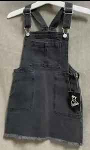 NWT ART CLASS- Girls Pocket Pinafore Dress Black Wash, Small 6/6X