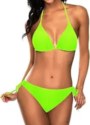 Tempt Me Women Two Piece Halter Padded Top Tie Side Bottom Triangle Bikini Bathing Suit