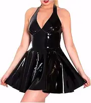 [HGps8w] Women's Sexy Plus Size Lingerie Leather Lace Patchwork Babydoll Chemise Sleepwear Latex Dress Clubwear