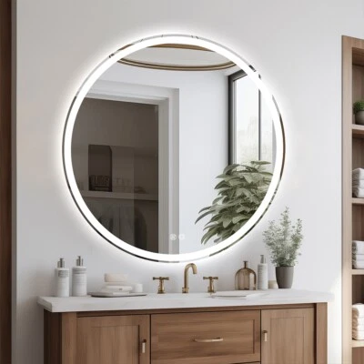 Minimalist Frosted Round LED Strips Mirror 60cm HD Dimmable Light Defogger Décor