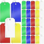 VOKOY 100 Sets Plastic Shipping Tags with Wire, 5 Colors Metal Eyelet Waterproof Tags Bulk Shipping Tag Plastic Labeling Tag with String for Outdoors Luggage Inventory Shelf, 4.72" x 2.36"