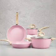 Pink Pots and Pans Set Non Stick, Ceramic Cookware Set with Granite Pattern K...
