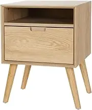 Artiss Wooden Bedside Table with Drawer Nightstand, Bedroom Living Room Home Furniture, Bed End Side Storage Cabinet Space Saving Organizer Unit with Display Shelf and 4 Legs Pine