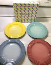 Set of 4 "Spring" LE CREUSET 6.75" Plates Stoneware Coastal Blue Pink Cool Mint