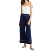 NWT Hill House The Skylar 100% Linen Wide Leg Pull On Pant Navy Blue M