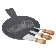 4pc Tempa Tuscany Round Cheese Knife Set w/ 20x0.7x28cm Slate Board Food Serving