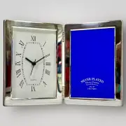 Silver Plated 4”x6” Photo Frame with Roman Numeral Quartz Clock