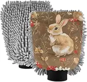 Cartoon Cute Rabbits Brown Car Washing Mitts Microfiber Non Scratch Car Clean Gloves Car Cleaning Mitt