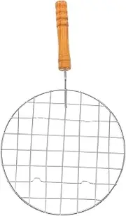 LAPYAPPE Round Barbecue Rack Wooden Handle BBQ Grill Mesh Roasting Rack Handle Stainless Steel Grill Even Cooking