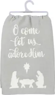 NEW!~"O Come Let Us Adore Him" CHRISTMAS MANGER/JESUS~TEA TOWEL 28"~Hand/Kitchen