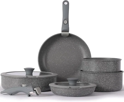Non Stick Pot and Pan Set with Removable Handle, Ceramic Cookware Set Detachable