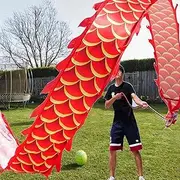 Colorful Outdoor Dragon Poi with Dragon Scale Design Hickies Gym Dance Ribbon and Head, Juggling Spinning Dance Flag Or Exercise Streamer for Park Party Entertainment,Red,10m(32.8ft)