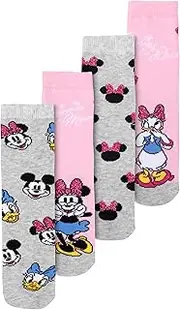 [United Labels] Disney Minnie Mouse & Daisy Duck Socks for Girls - Children's Socks Sneaker Socks Pink/Grey (Pack of 4)