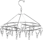 DAWNTREES Stainless Steel Clothes Drying Rack with 30 Clothespin Pegs,Racks for Laundry，Sock Hanger,Anti-Wind Clip Hanger Clothesline Metal Laundry Drip for Drying Socks, Bras, Towel, Underwear