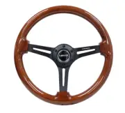 NRG For Premium Brown Colored Wood Steering 350mm/3in. Matte Spokes RST-018BR-BK