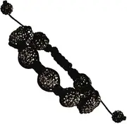 [JewelryWeb] Slip on Adjustable 12mm Black Crystal Beads Black Cord Bracelet Link-Bracelet for Women