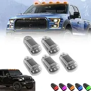 Solar Powered Cab Lights for Truck, Punch-Free Solar Powered Cab Lights for Truck, 7 Colors Wireless Led Solar Cab Lights, Roof Lights (Transparent shell)