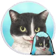 Cats Art Paintings Black and White Cat Round Beach Towel