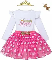 [ATCTBOGFS] Toddler Kids Baby Girls Birthday Princess Outfits Ruffle Shirt Polka Dots Mesh Dress Tulle Tutu Skirt Set 3PCS