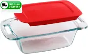 Pyrex Easy Grab 1.5-Qt Glass Loaf Dish with Lid – Oven & Microwave Safe Pan