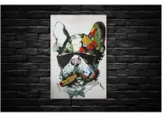 French Bulldog Smoking Abstract Canvas Wall Art Print