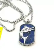 NIB EFFY sterling silver lapis marlin dog tag necklace $600 retail
