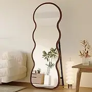 TT-YED Irregular Wooden Frame Full Length Mirror, Freestanding Full Length Mirror, Wavy Full Length Dressing Mirror, Floor-Standing, Hanging Or Tilted, Suitable for Home Decoration,Cl70×h170cm