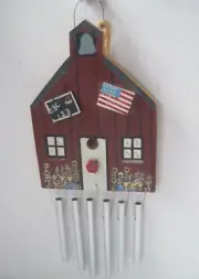 Wood Wind Chime Old Fashion School House Shaped Silver Ringing Chimes 11x8 VTG