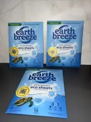 Earth Breeze Laundry Detergent Eco Sheets Fresh Scent 16 Loads (QTY 3)