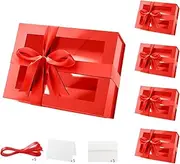 MALICPLUS 5 Gift Boxes with Window, 22.86x16.5x9.6 CM, Clear Gift Boxes for Present Contains Ribbon, Card, bridesmaid proposal boxes, Gift Boxes with Magnetic Lid (Glossy Red)