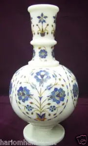 10" Marble Flower Vase Pot Lapis Inlaid Mosaic Beautiful Labor Day Decor H2086