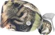 [WOSHJIUK] Working Hat 2 Pack Scrub Caps for Women,Pet Cute Animal Cat,Tie Back Cap Adjustable Scrub Hat