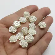 100 pcs Ivory Acrylic Pearl FlatBack Rose Flower Cabochons 0.5" Scrapbook Craft