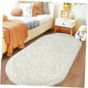 Fluffy Oval Rug for Bedroom 2.6x5.3, Shag Throw Rugs 2.6x5.3 Feet Cream White