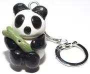 Adorable Handmade Panda Bear Polymer Clay Key Chain Ring Approx 1.50" High