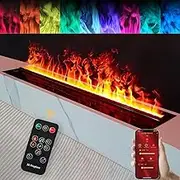 Water Vap-or Fireplace, 3D Atomized Electric Fireplace, Realistic Atomized Flame with 64 Colors, Smart App/Remote/Touch Control, Stainless Steel Steam Fireplace Humidifier with 3MM Ultra-thin Panel(10