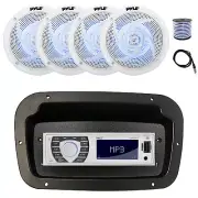 Pyle Marine Radio, Adapter,Spa Bezel,Antenna,Wire,4x 6'' 240W LED White Speaker