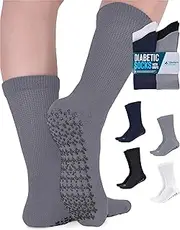 Diabetic Socks for Women and Men - 4 Pairs Non Binding Socks for Women | Non Slip Socks Mens | Gripper Socks for Men